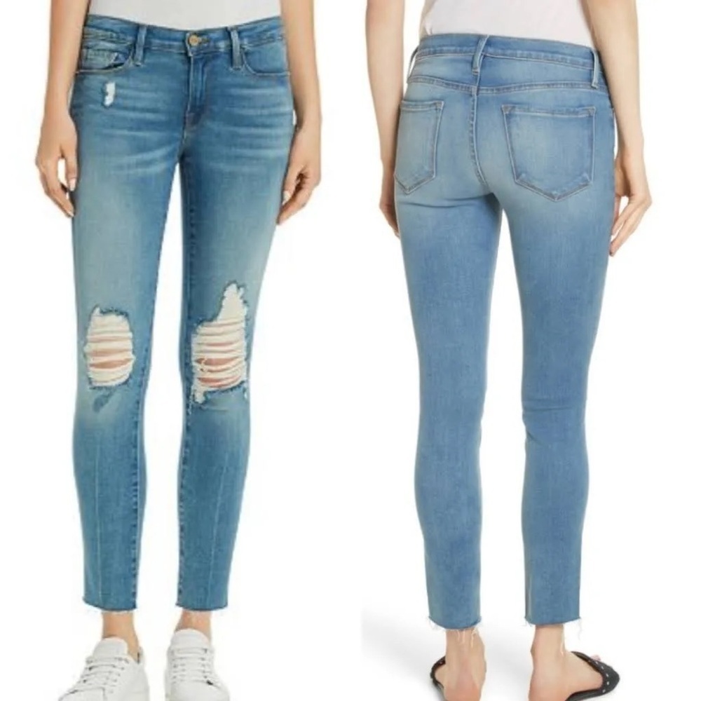 Frame Denim Distressed Le Skinny De Jeanne Crop Jeans In Stanwell Wash Size 25